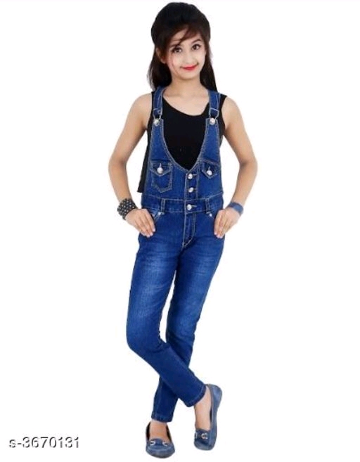 Cutiepie Elegant Cotton Lycra Denim Kid's Dungarees