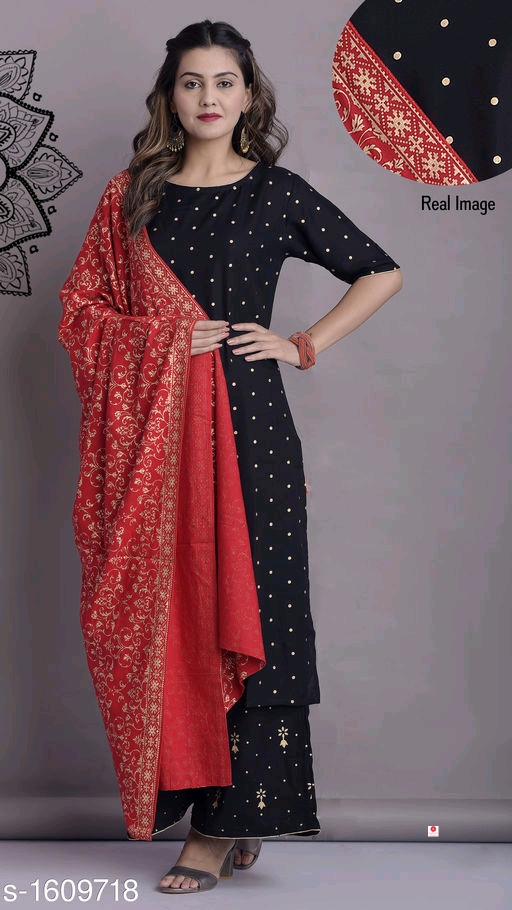 Women Printed Rayon Kurta Set with Skirt