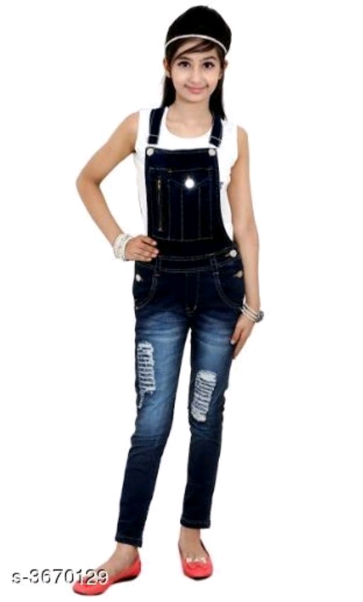 Cutiepie Elegant Cotton Lycra Denim Kid's Dungarees