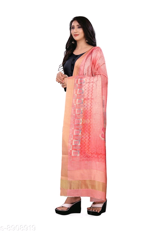 Linen Blend Floral Print Pink Women Dupatta