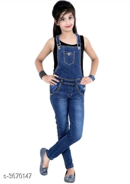 Cutiepie Elegant Cotton Lycra Denim Kid's Dungarees