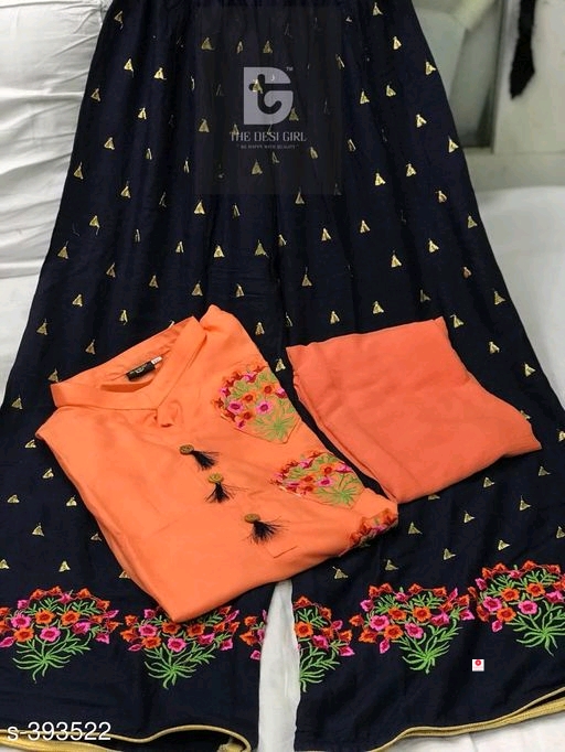 Ladies Embroidered Rayon Cotton Kurta Palazzo