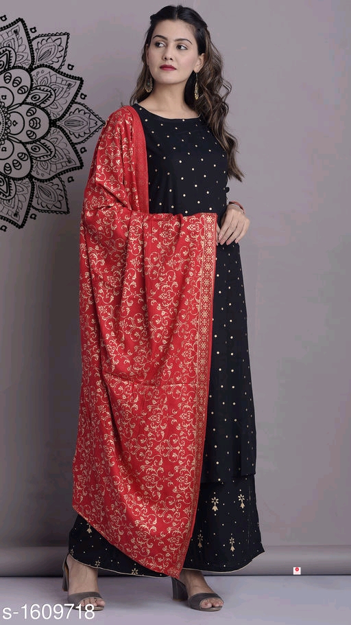Women Printed Rayon Kurta Set with Skirt