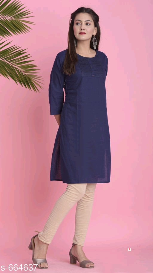 Mandarin Solid Cotton Kurtis