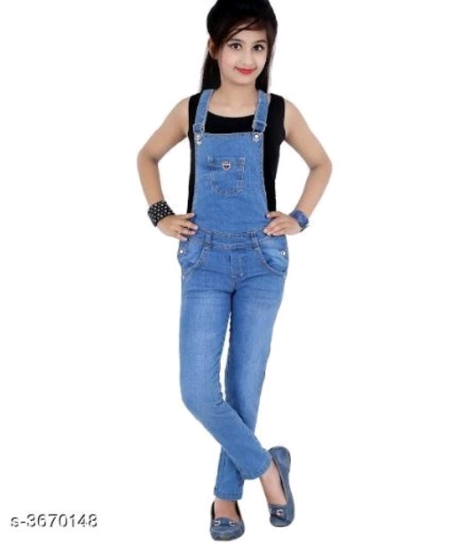 Cutiepie Elegant Cotton Lycra Denim Kid's Dungarees