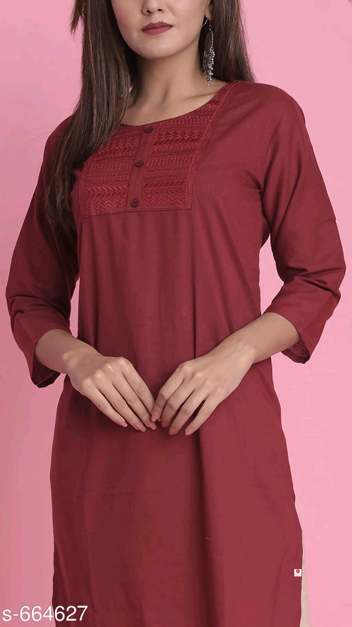 Mandarin Solid Cotton Kurtis