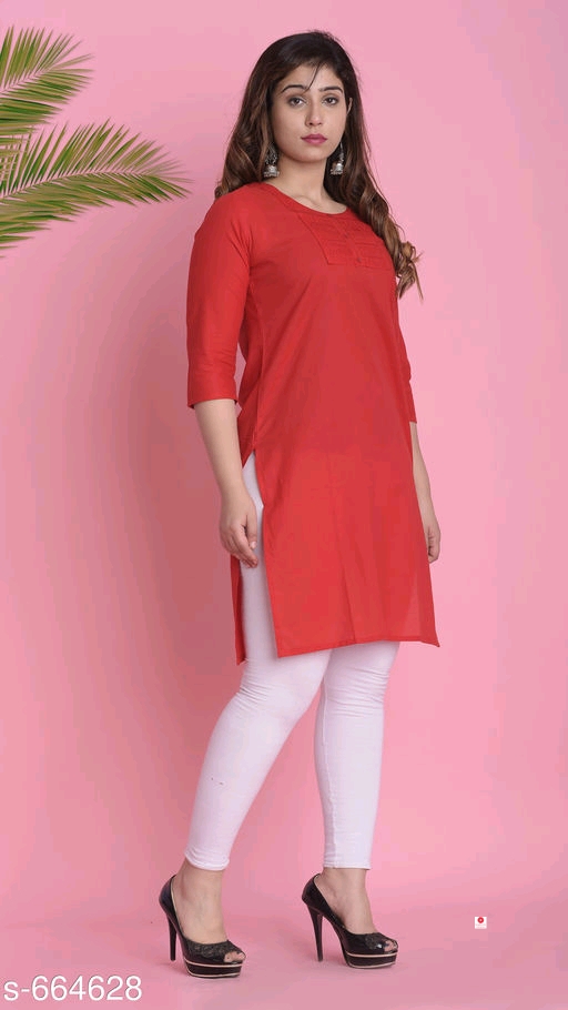 Mandarin Solid Cotton Kurtis