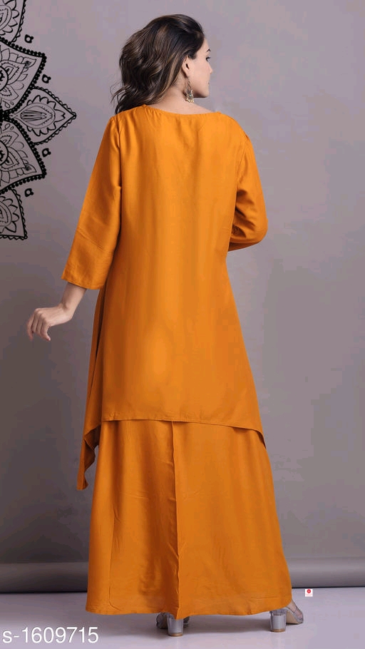 Women Solid Rayon Kurta Set with Dhoti Pants