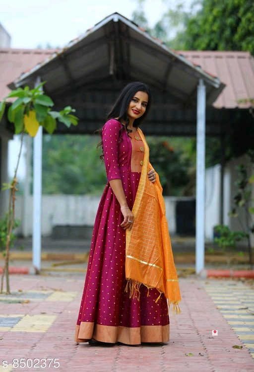 Wine Satin Silk Designer Gown