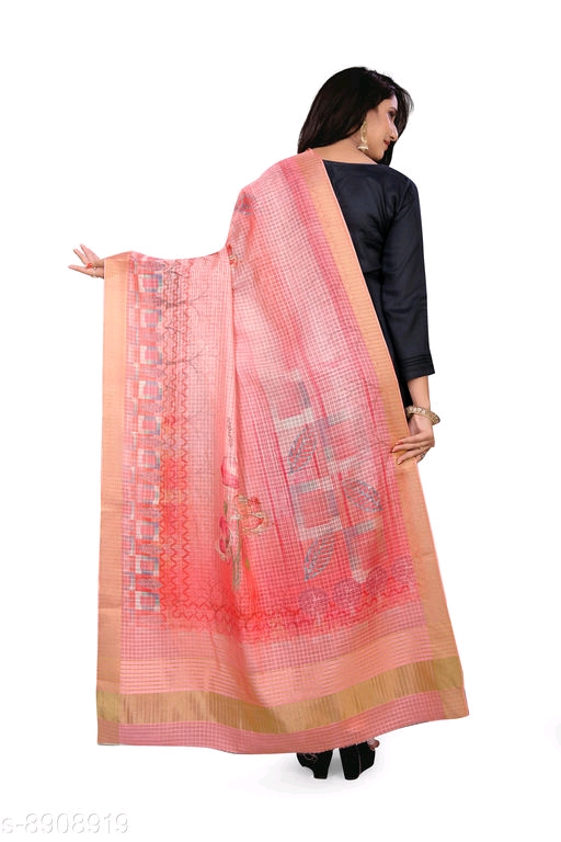 Linen Blend Floral Print Pink Women Dupatta