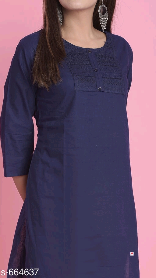 Mandarin Solid Cotton Kurtis