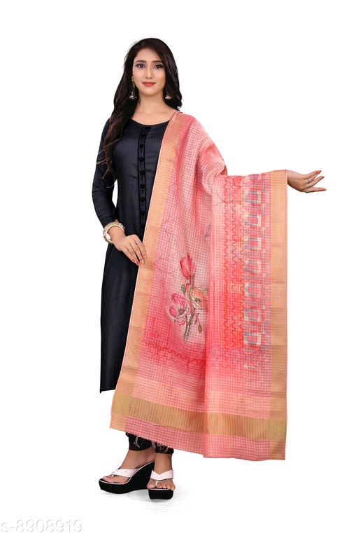 Linen Blend Floral Print Pink Women Dupatta